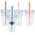 16 Oz. Double Wall Cool Clear Acrylic Tumbler w/ Color Straws